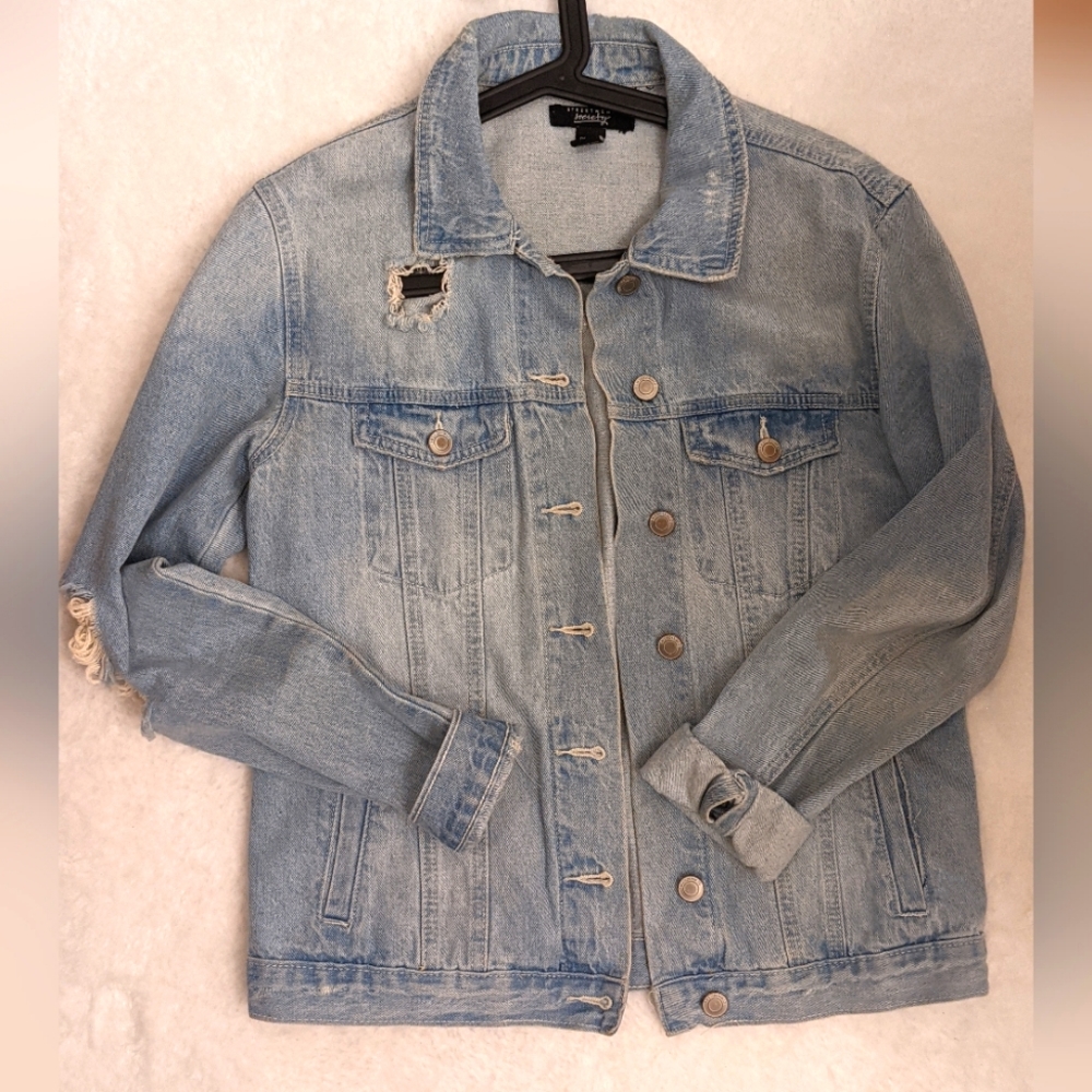 Urban Planet Light Blue Distressed Denim Jacket, Size M